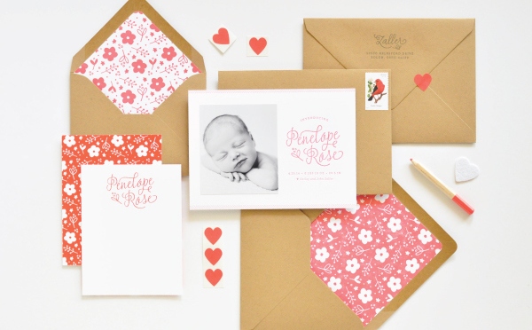 Penelope’s Floral Letterpress Baby Announcements by Weddideas